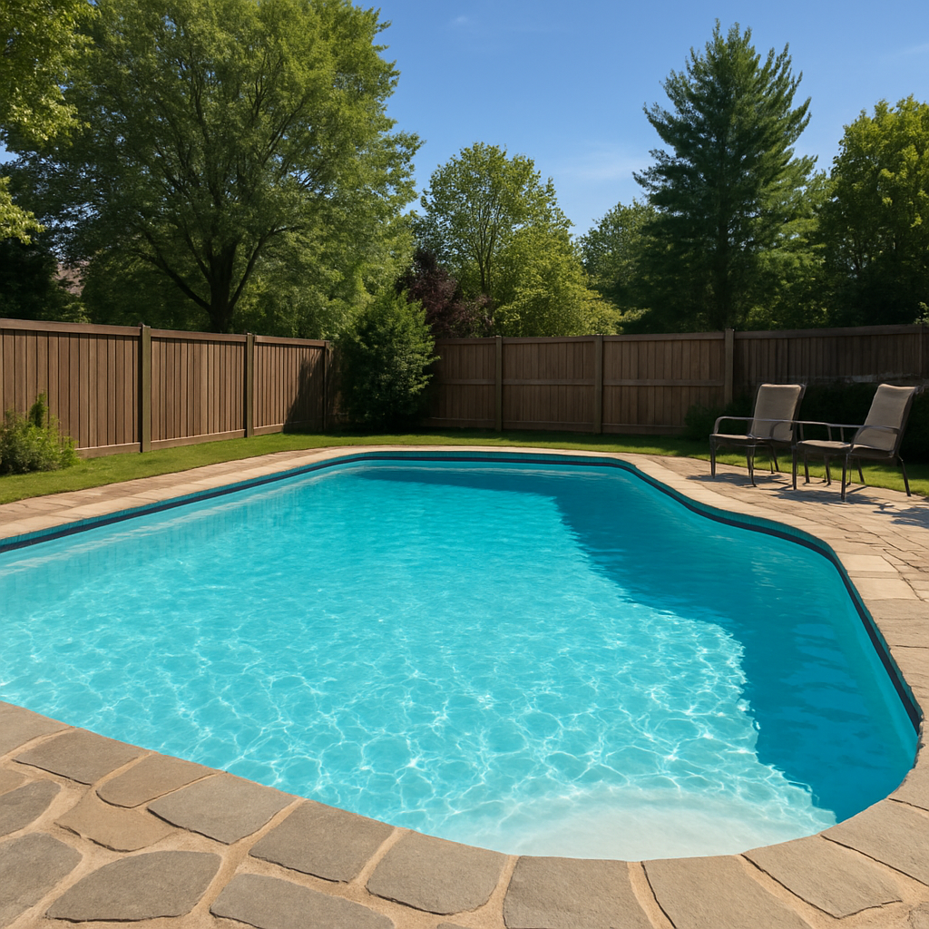 Same pool after professional weekly service — crystal clear water