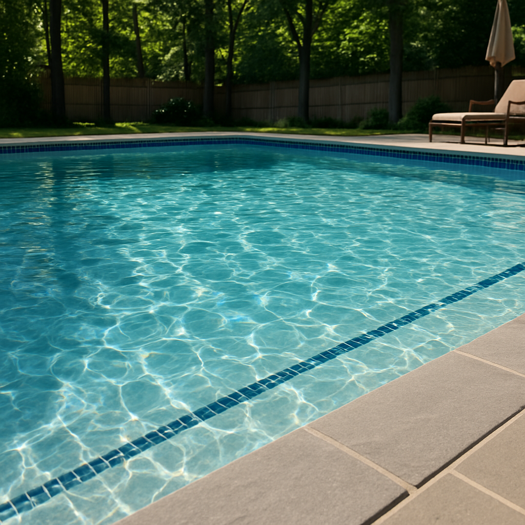 Crystal clear backyard pool after weekly service